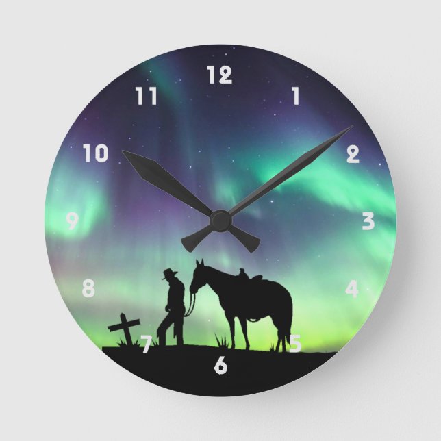 Cowboy Prayer Silhouette Wall Clock Rund Klocka (Framsida)