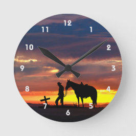 Cowboy Prayer Silhouette Wall Clock Rund Klocka
