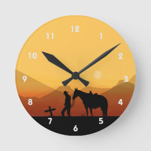 Cowboy Prayer Silhouette Wall Clock Rund Klocka