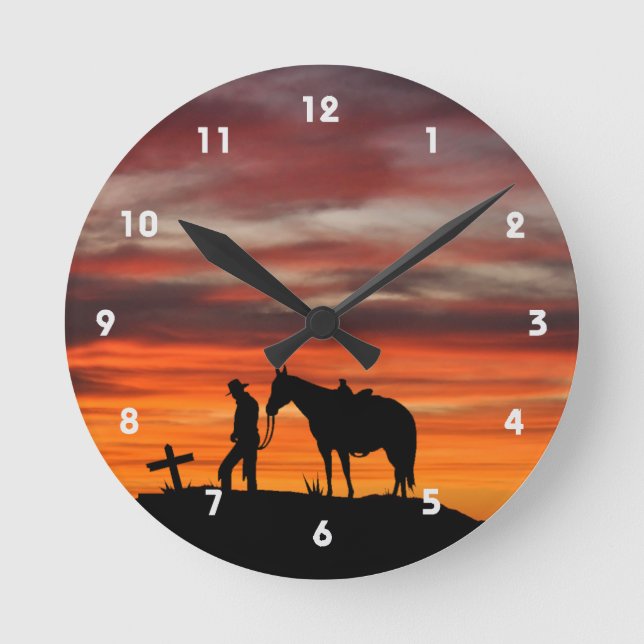 Cowboy Prayer Silhouette Wall Clock Rund Klocka (Framsida)