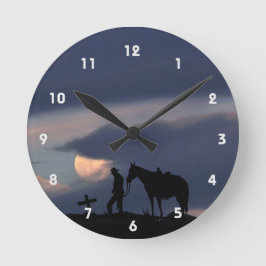 Cowboy Prayer Silhouette Wall Clock Rund Klocka