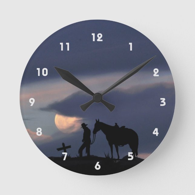 Cowboy Prayer Silhouette Wall Clock Rund Klocka (Framsida)