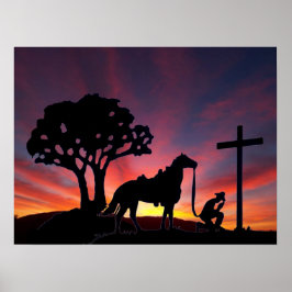 Cowboy Praying vid Kor Christian Western Art Poster