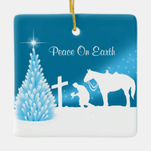Cowboy Praying Winter Scene, Anpassningsbar Julgransprydnad Keramik