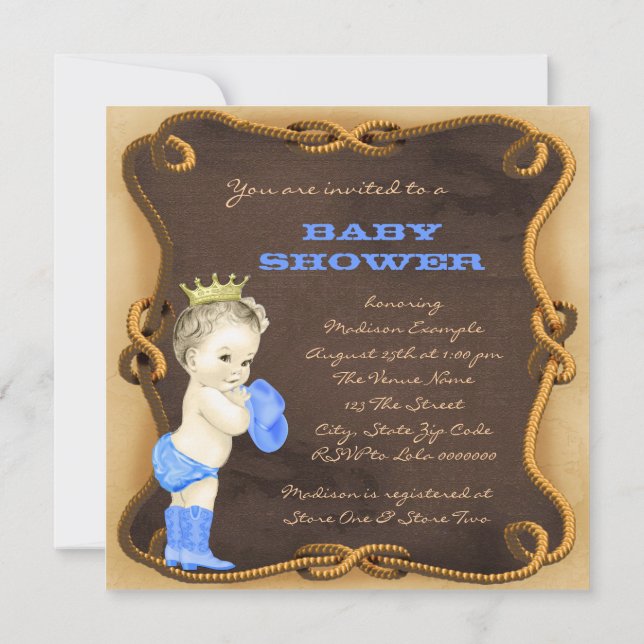 Cowboy Prins Baby Shower Inbjudningar (Baksida)