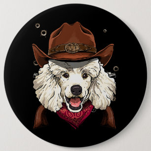 Cowboy Pudel Western Rodeo CowboyHat och Bandana Knapp