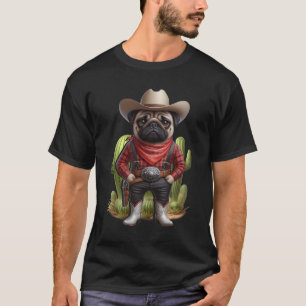 Cowboy Pug Hund Lusnyj Western Outfit Red Pug Cowb T Shirt