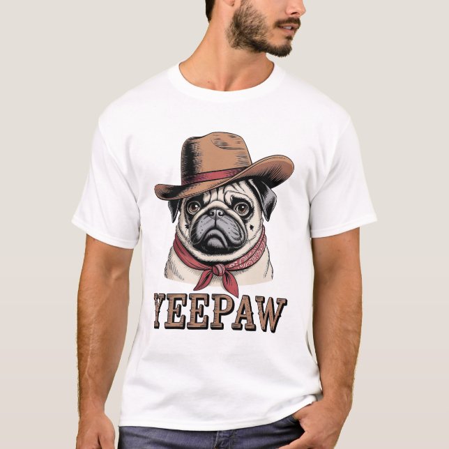 Cowboy Pug T Shirt (Framsida)
