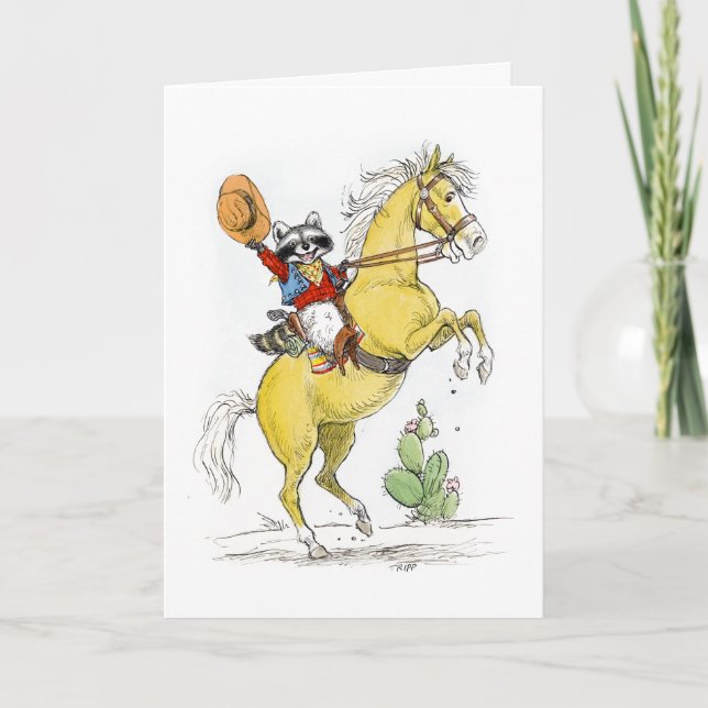 Cowboy Raccoon Grattis på födelsedagen! Kort (Framsida)
