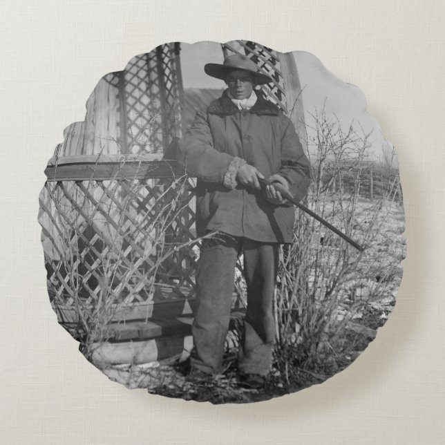 Cowboy Rancher eller Canadian Outlaw of Gammala vä Rund Kudde (Framsidan)