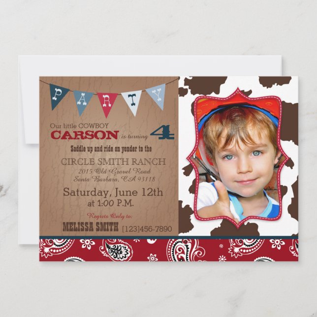Cowboy Red Bandanna Western Theme Birthday Inbjudningar (Framsida)