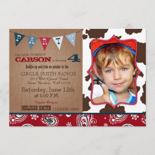 Cowboy Red Bandanna Western Theme Birthday Inbjudningar