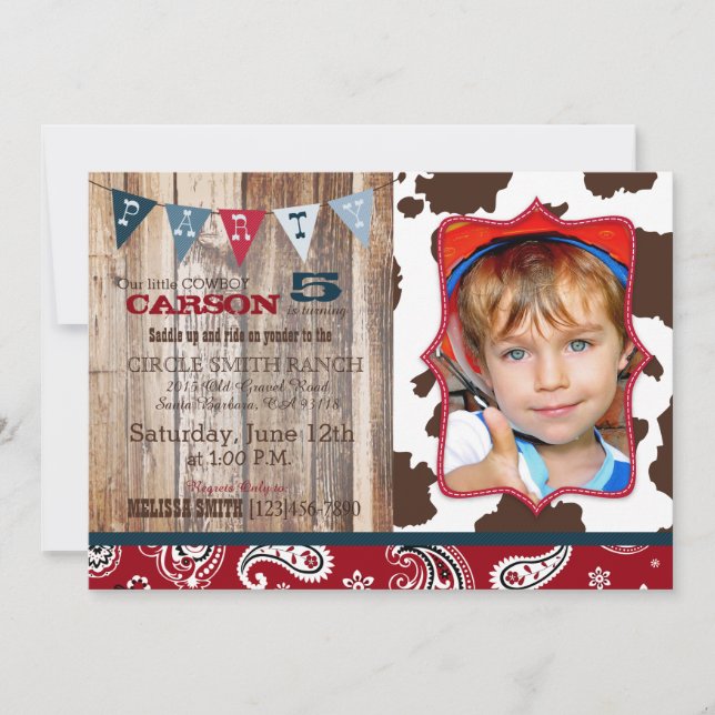 Cowboy Red Bandanna Western Theme Birthday Inbjudningar (Framsida)