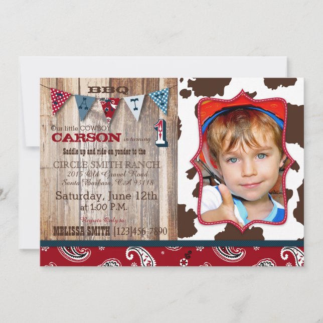 Cowboy Red Bandanna Western Theme Birthday Inbjudningar (Framsida)