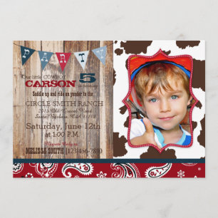 Cowboy Red Bandanna Westernare Themes födelsedag Inbjudningar