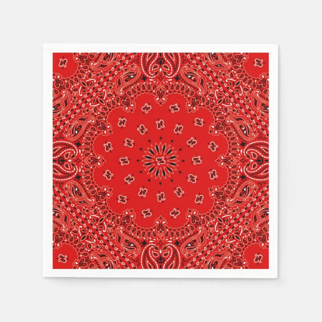 Cowboy Red Paisley Bandana Scarf BBQ Picnic Napkin Pappersservett (Framsidan)