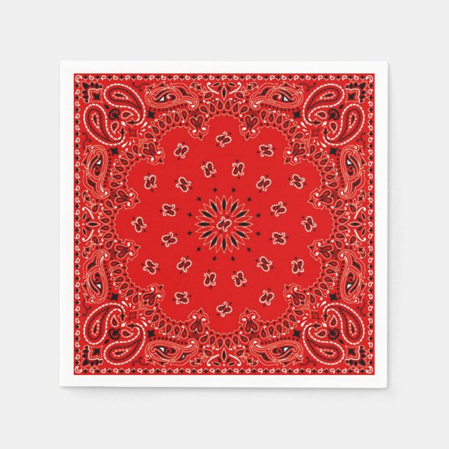 Cowboy Red Paisley Bandana Scarf BBQ Picnic Napkin Pappersservett (Framsidan)
