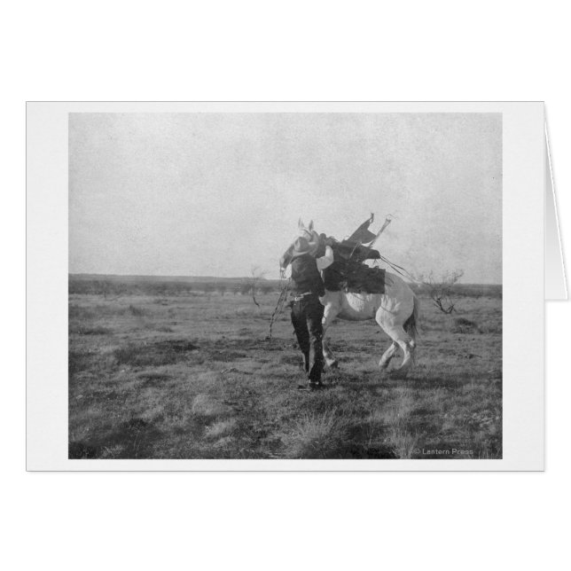 Cowboy ’Red Saunders’ Saddles a Bronco Hälsningskort (Framsidan Horizontal)