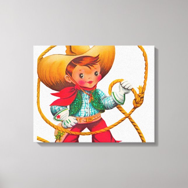 Cowboy Retro Boy Child Cute Western Canvastryck (Framsida)
