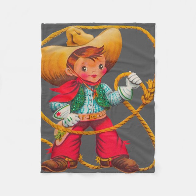 Cowboy Retro Boy Child Cute Western Fleecefilt (Framsidan)