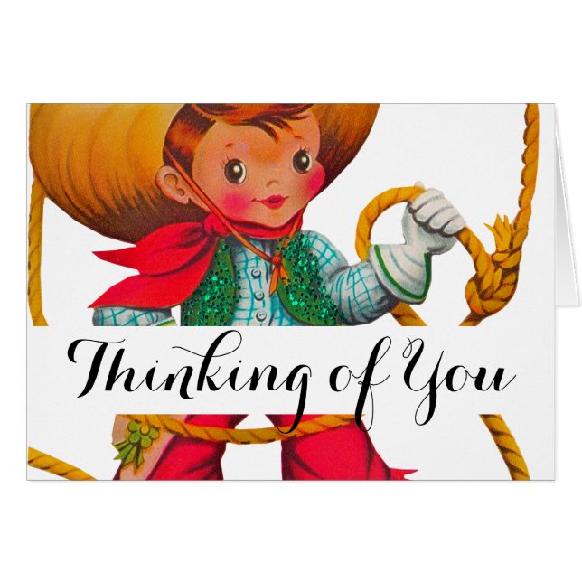 Cowboy Retro Boy Child Cute Western Hälsningskort (Framsidan Horizontal)