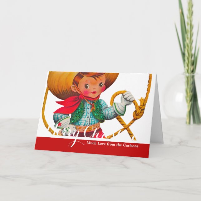 Cowboy Retro Boy Child Cute Western Helgkort (Framsida)