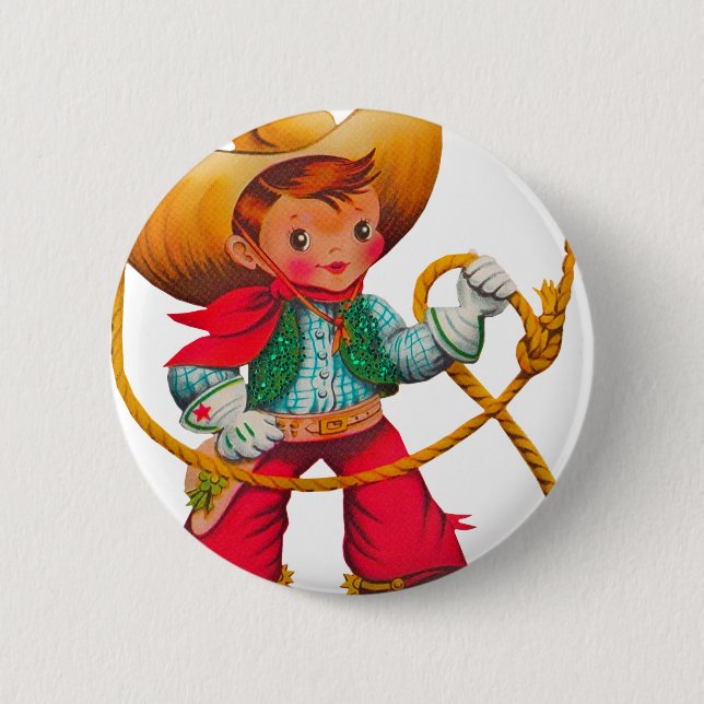 Cowboy Retro Boy Child Cute Western Knapp (Framsida)