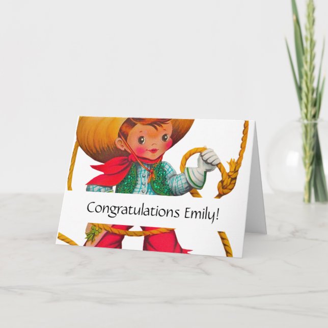 Cowboy Retro Boy Child Cute Western Kort (Framsida)