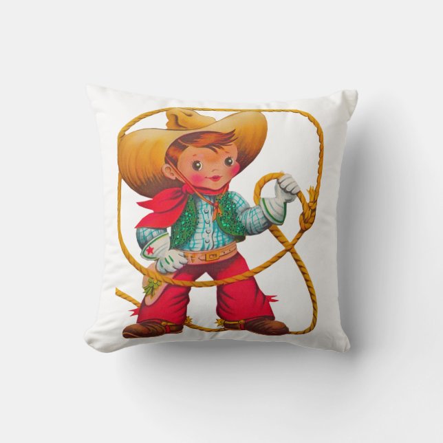 Cowboy Retro Boy Child Cute Western Kudde (Framsida)