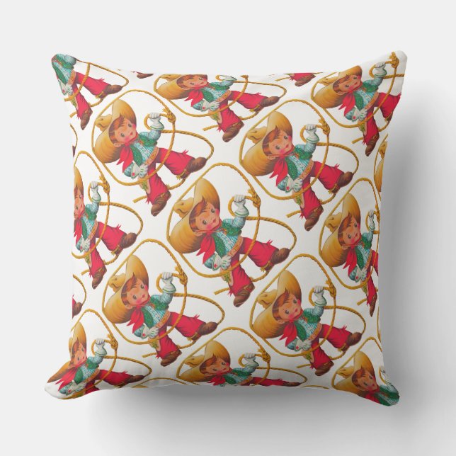 Cowboy Retro Boy Child Cute Western Kudde (Framsida)