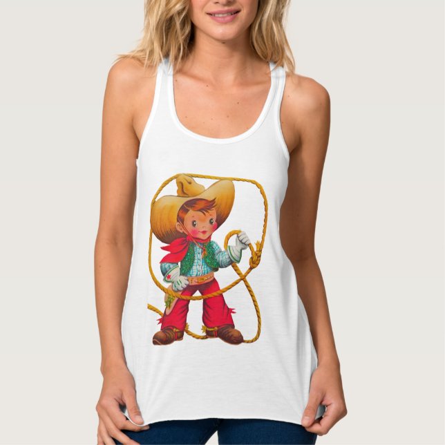 Cowboy Retro Boy Child Cute Western Linne Med Racerback (Framsida)