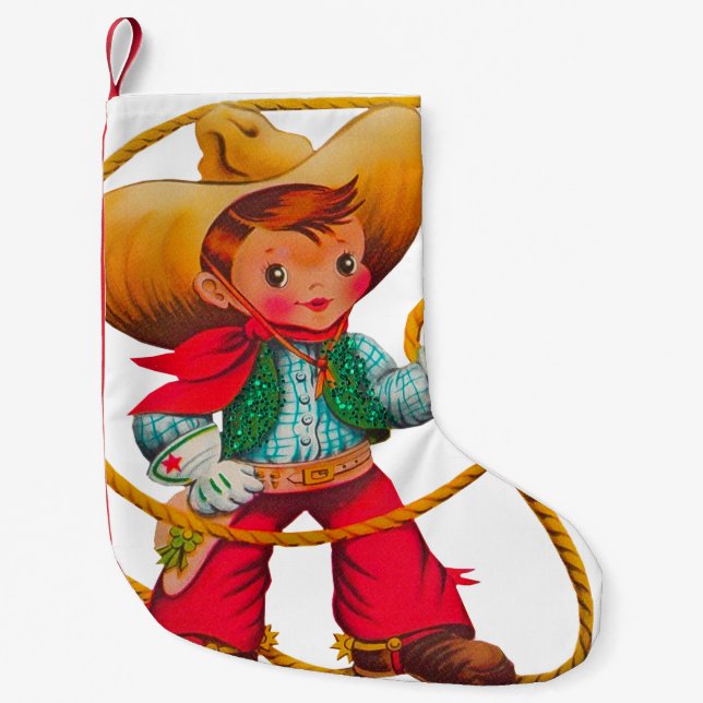 Cowboy Retro Boy Child Cute Western Liten Julstrumpa (Framsidan)