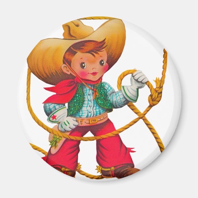 Cowboy Retro Boy Child Cute Western Magnet (Framsidan)
