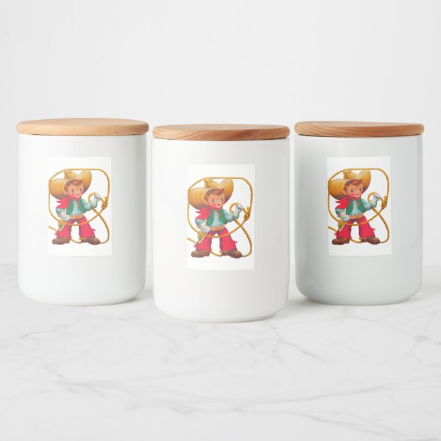 Cowboy Retro Boy Child Cute Western Mat Etikett (Flaskor)