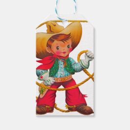 Cowboy Retro Boy Child Cute Western Presentetikett