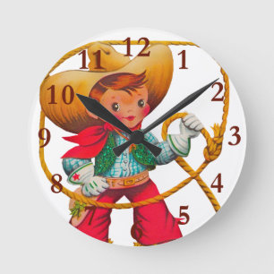 Cowboy Retro Boy Child Cute Western Rund Klocka