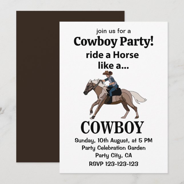 Cowboy Ride A Horse som en Cowboy Inbjudningar (Fram/baksida)
