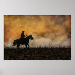 Cowboy rider brandlinjen för en bön Burn Poster