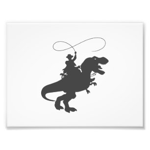 Cowboy rider dinosaur i förhistorisk tid fototryck