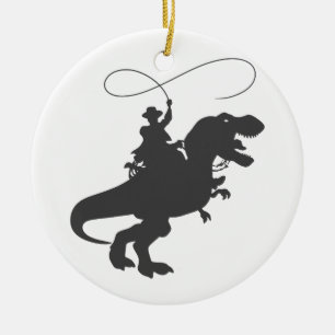 Cowboy rider dinosaur i förhistorisk tid julgransprydnad keramik
