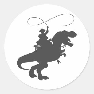 Cowboy rider dinosaur i förhistorisk tid runt klistermärke