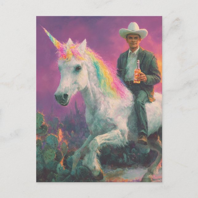 Cowboy Rides a Unicorn i öknen Vykort (Framsida)