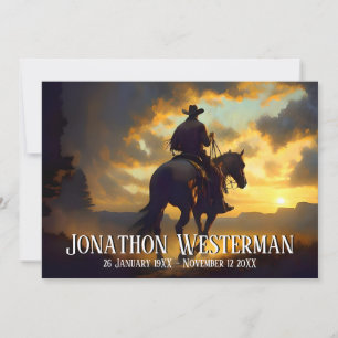 Cowboy Rides Horse vid Sunset Firande of Life Inbjudningar