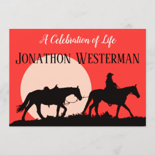 Cowboy Rides Horse vid Sunset Firande of Life Inbjudningar