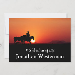 Cowboy Rides Horse vid Sunset Firande of Life Inbjudningar