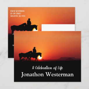 Cowboy Rides Horse vid Sunset Firande of Life Vykort