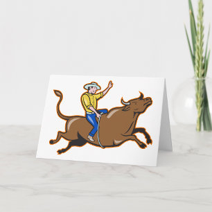 Cowboy Riding A Bull Greeting Cards Kort