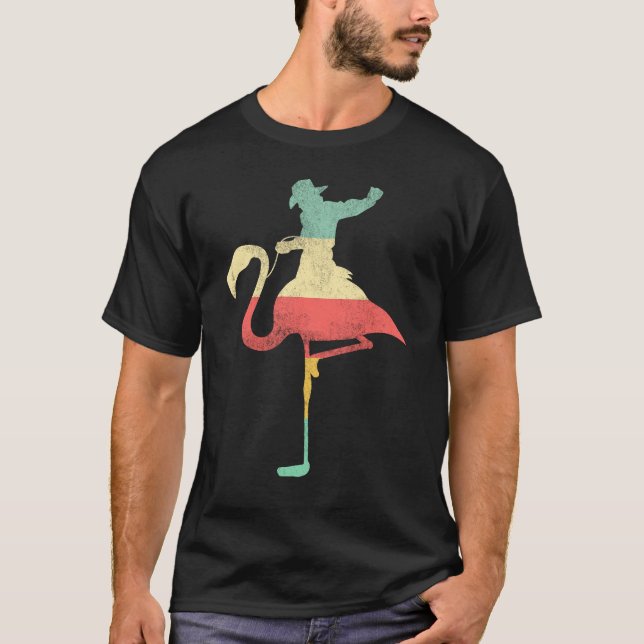 Cowboy Riding a Flamingo Distress T Shirt (Framsida)