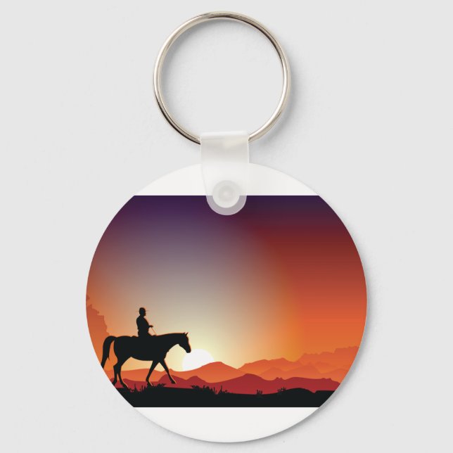 Cowboy Riding A Horse Keychain Nyckelring (Framsida)
