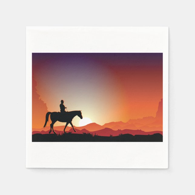 Cowboy Riding A Horse Pappra Napkins Pappersservett (Framsidan)